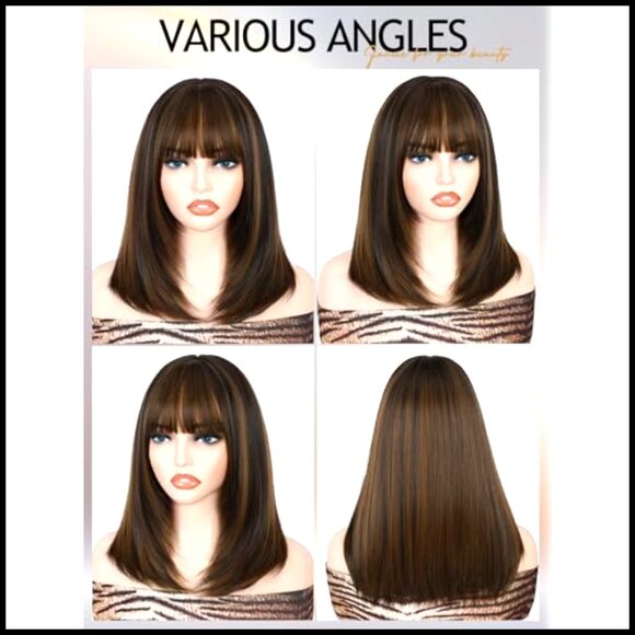 Synthetic Bob Wig with Bangs Layered Straight Glueless Ready-to-Wear Daily Use main image 3